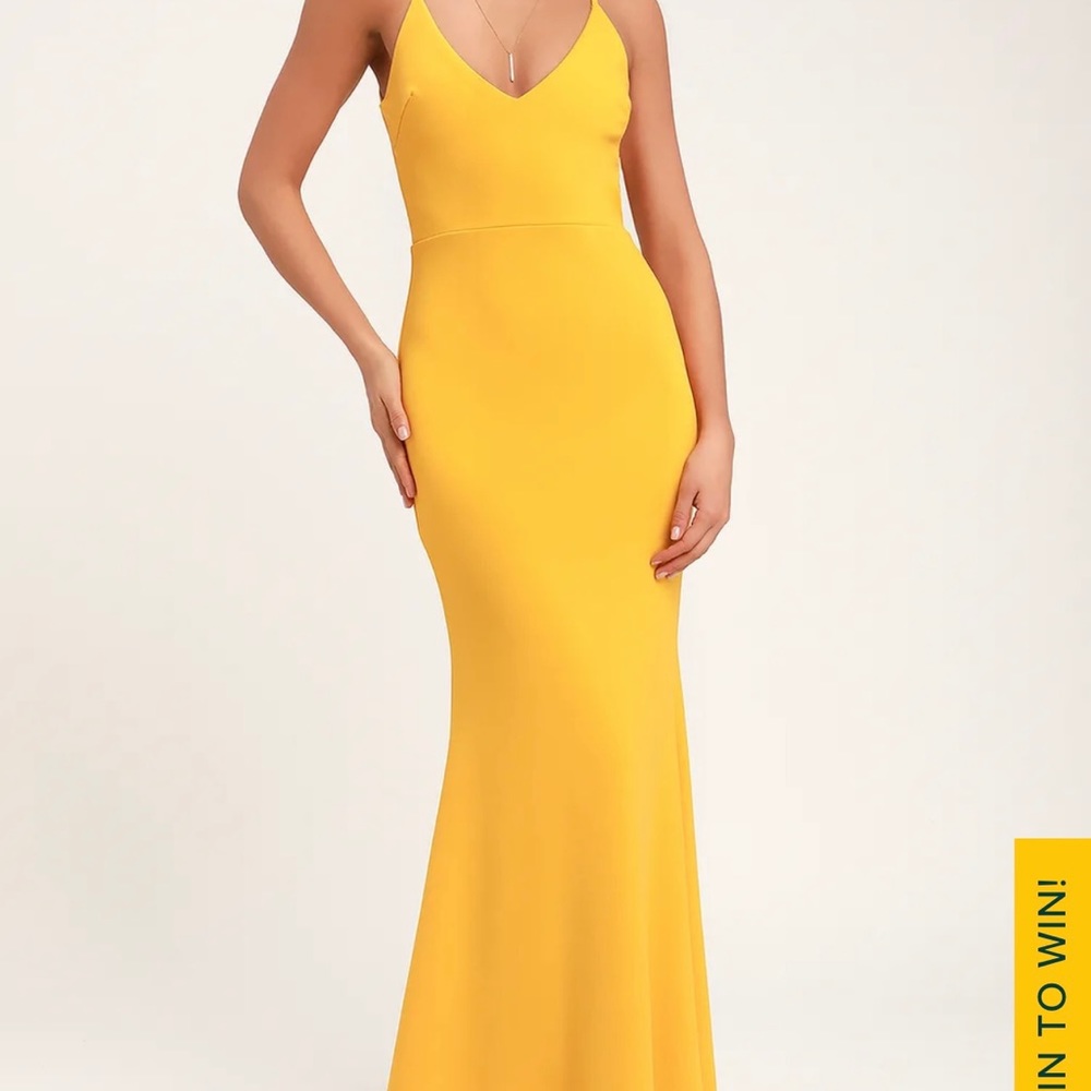 Lulus infinite glory golden yellow maxi dress